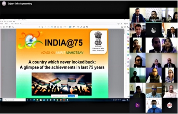 #AzadiKaAmritMahotsav : Embassy of India, Baku held an Online interactive event celebrating #IndiaAt75 on March 30, 2021 .  H.E. Mr. Nagif Hamzayev, Member of Parliament and Head of Azerbaijan-India Working Group on Parliamentary Relations graced the occasion as Chief Guest.